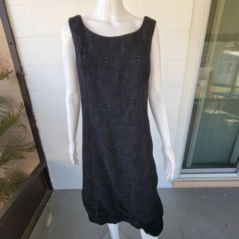 VTG 1960s Malcolm Starr Black Jacquard Shift Dress Mod Textured Cocktail Size 8